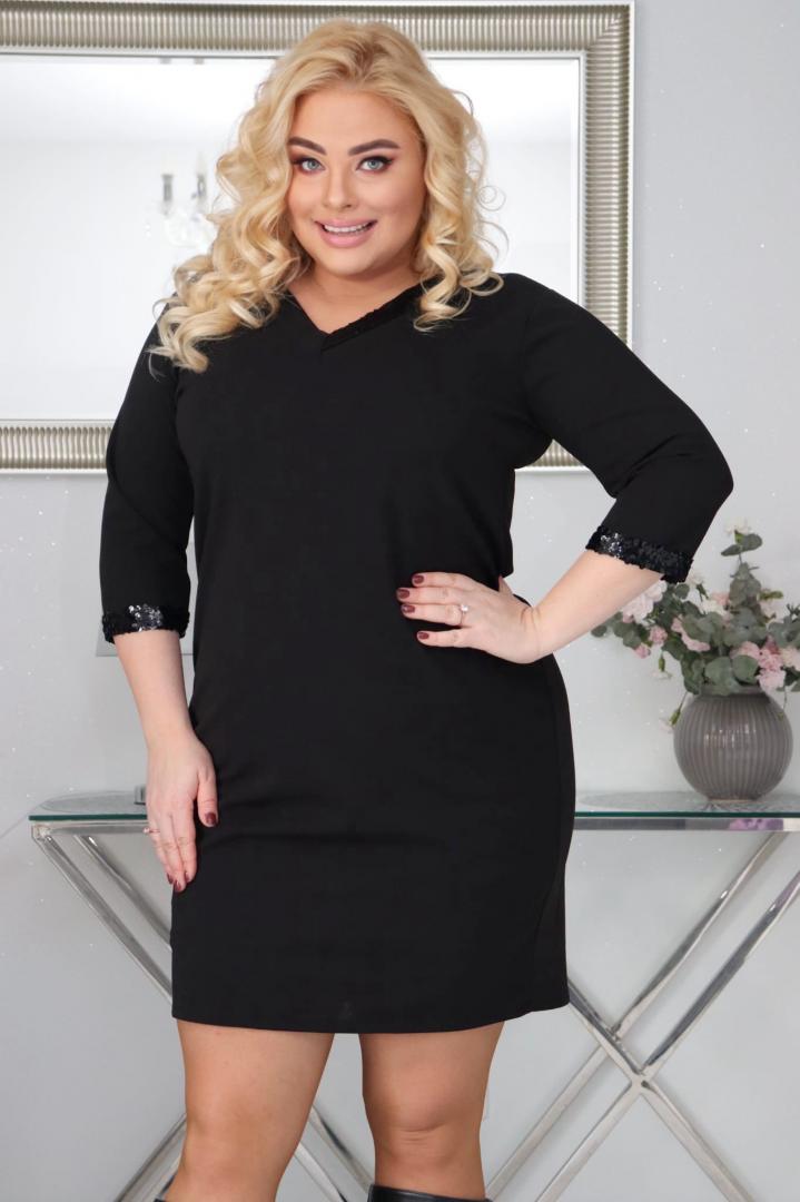 Sukienka Triss z ozdobnym dekoltem cekinowa taśma czarna