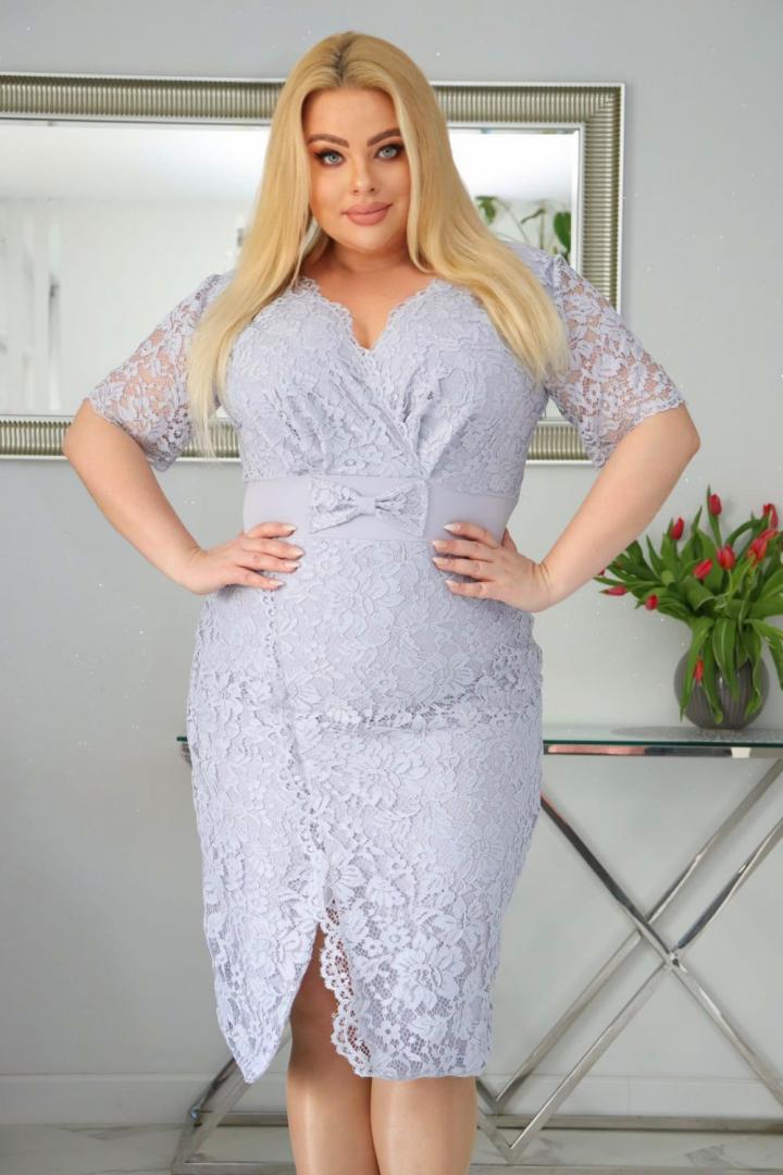 Sukienka Gianna ołówkowa ekskluzywna koronkowa popiel