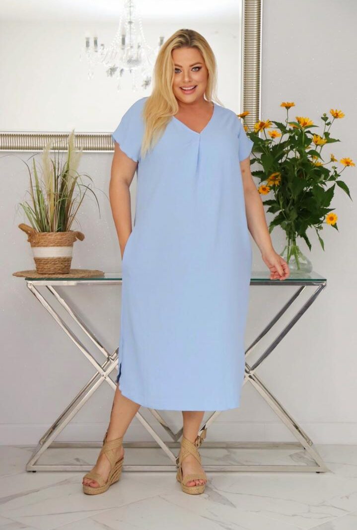 Sukienka Luna klasyczna niezwykle wygodna i szykowna wiskoza błękitna