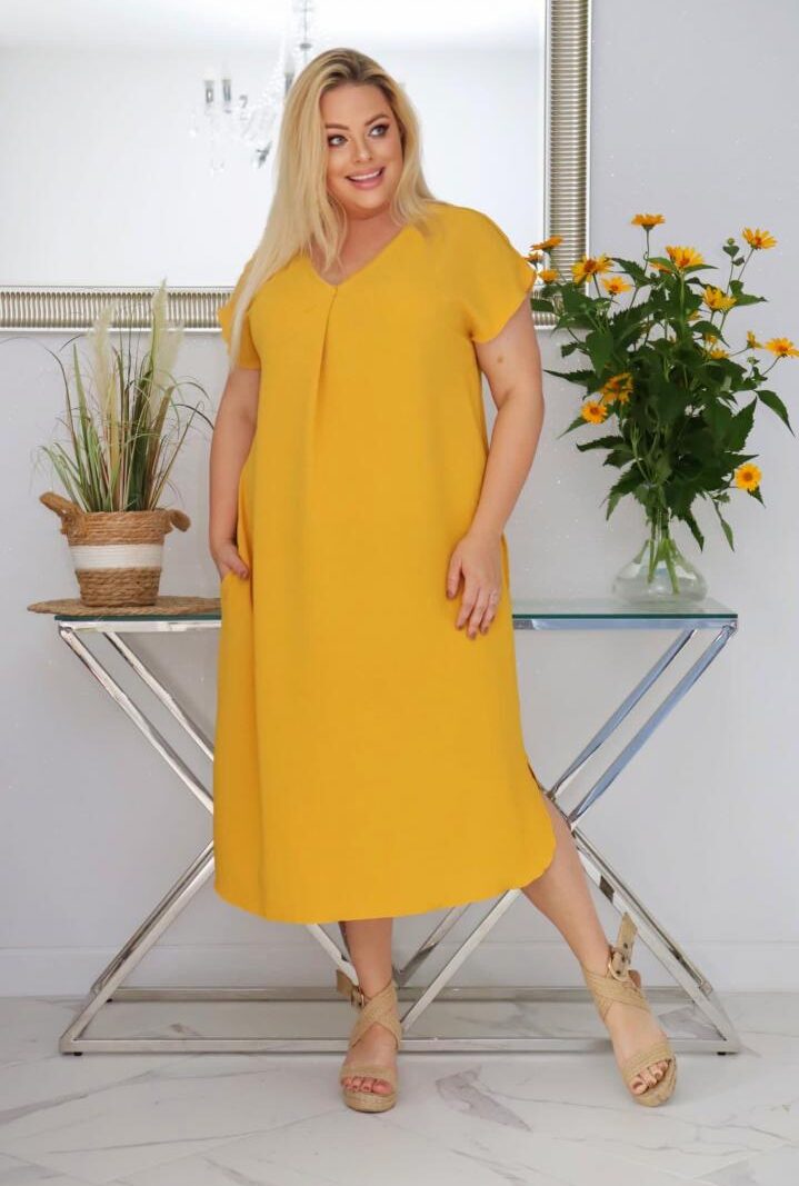 Sukienka Luna klasyczna niezwykle wygodna i szykowna wiskoza musztarda