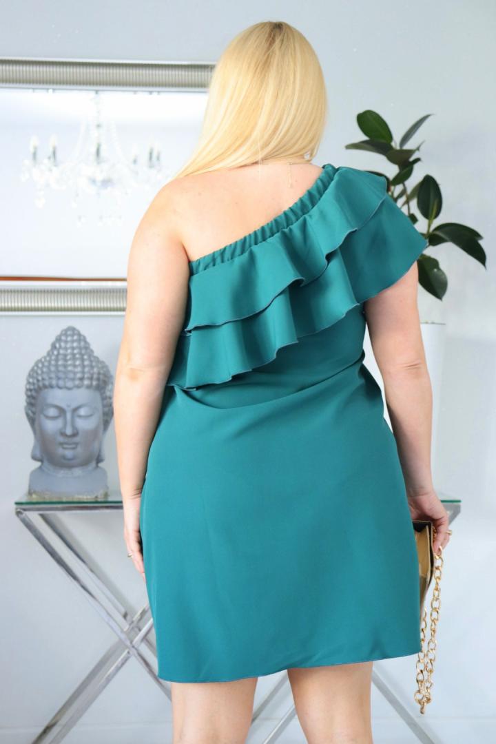 Sukienka Raven - stylowa, niezapomniana i ze zmysłowym akcentem na jedno ramię! BUTELKOWA ZIELEŃ - obrazek 5