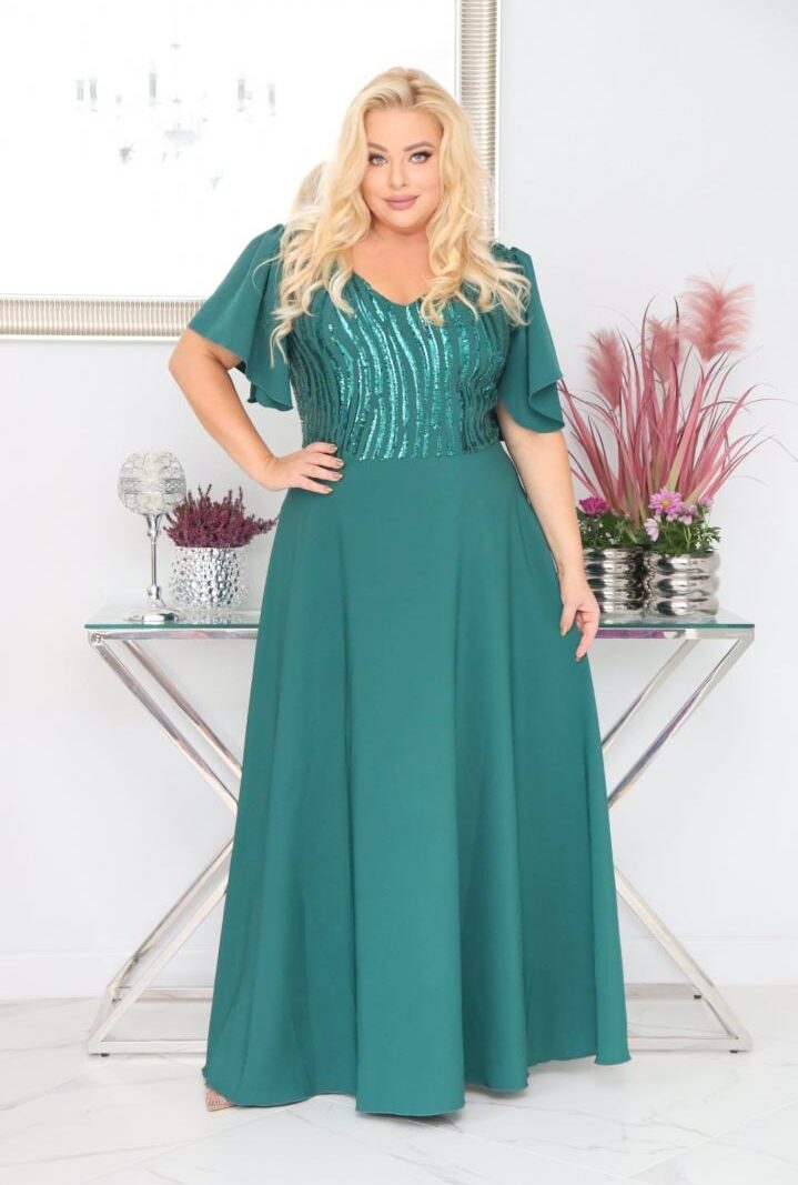 Sukienka "Amelia" – luksusowy blask cekinów, idealna na wielkie wyjścia! BUTELKOWA ZIELEŃ PROMOCJA