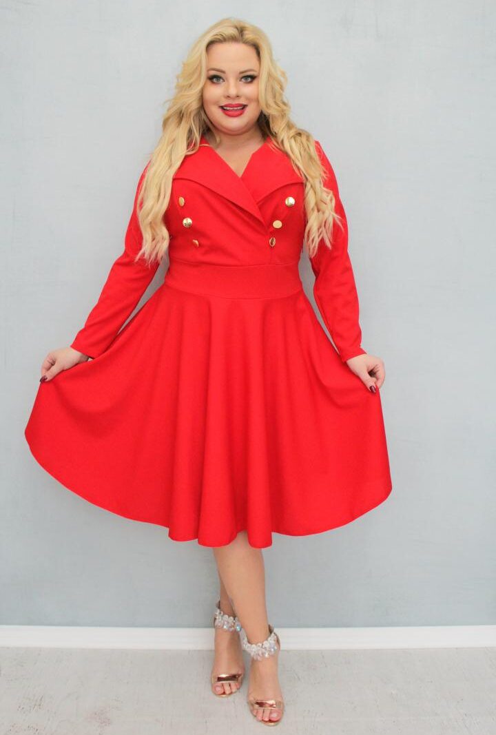 Sukienka Paula rozkloszowana złote guziki marynarka czerwona