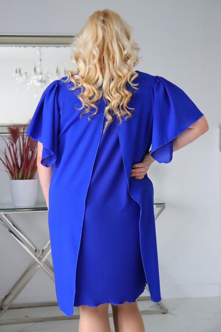 Sukienka Kama z tulipanową szyfonową narzutką chabrowa - obrazek 5