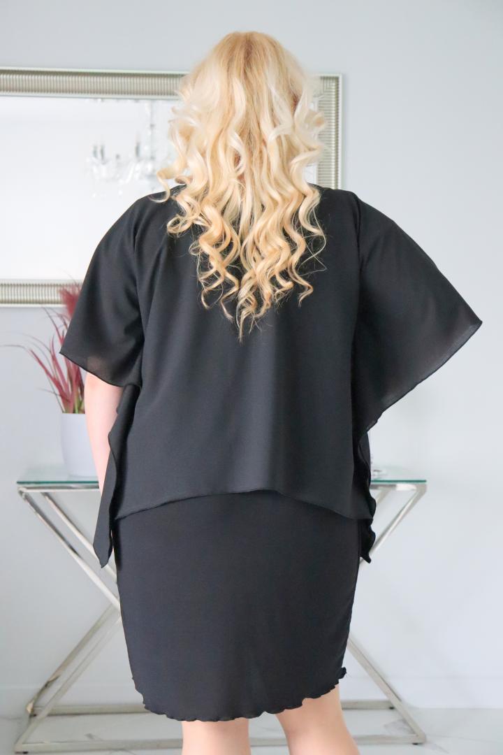 Sukienka Kama z prostokątną szyfonową narzutką czarna - obrazek 6