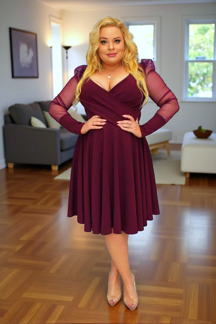 Sukienka Jessica rozkloszowana rękawy z tiulu bufki bordo