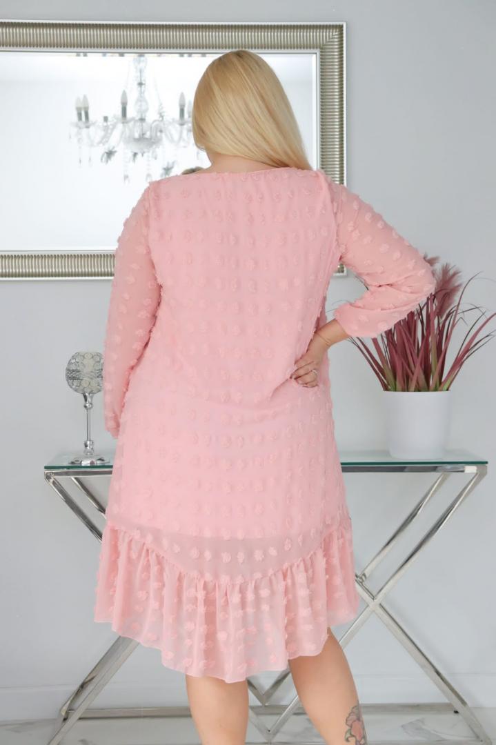 Sukienka Luiza zwiewna lekka szyfonowa z falbanką pudrowy róż - obrazek 6