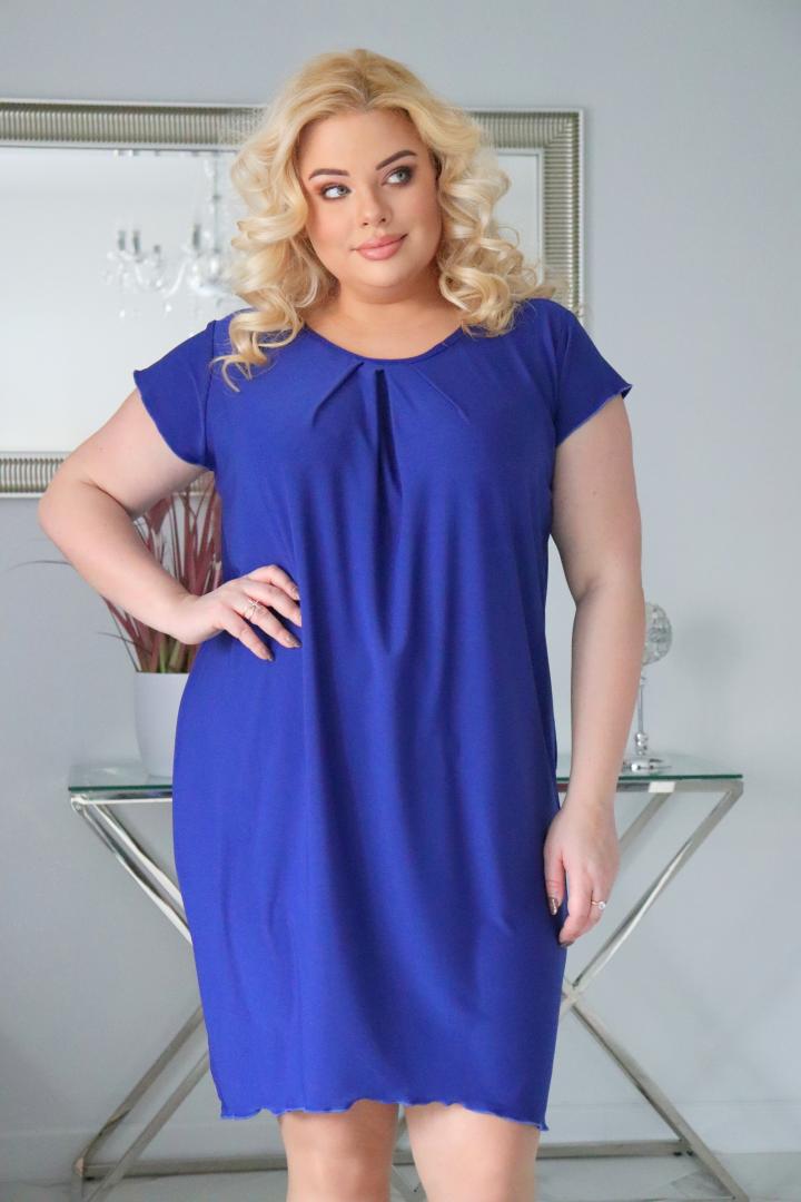 Sukienka Kama z prostokątną szyfonową narzutką chabrowa - obrazek 7