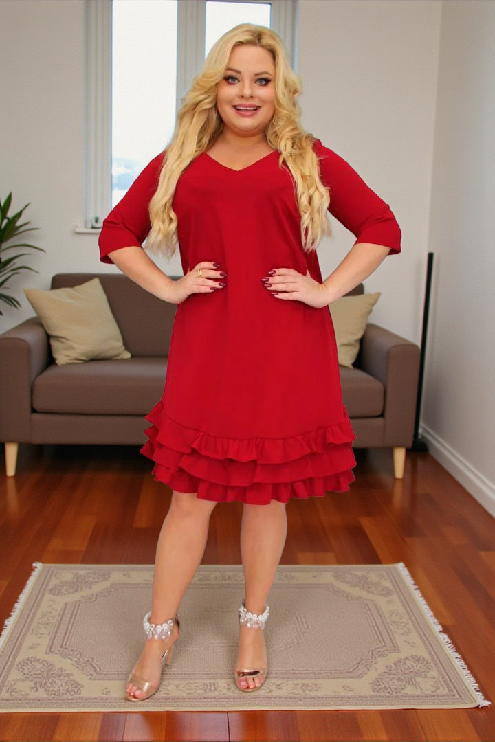 Sukienka Milagros – klasyczny fason trapezowy z romantycznymi falbankami! BORDO - obrazek 3