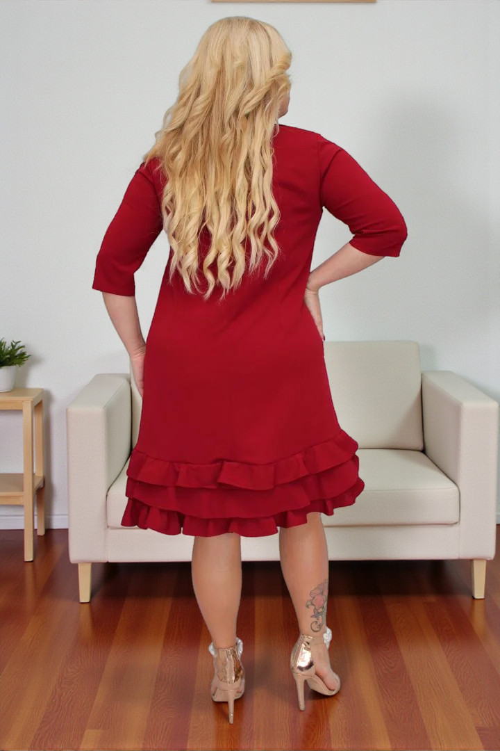 Sukienka Milagros – klasyczny fason trapezowy z romantycznymi falbankami! BORDO - obrazek 4