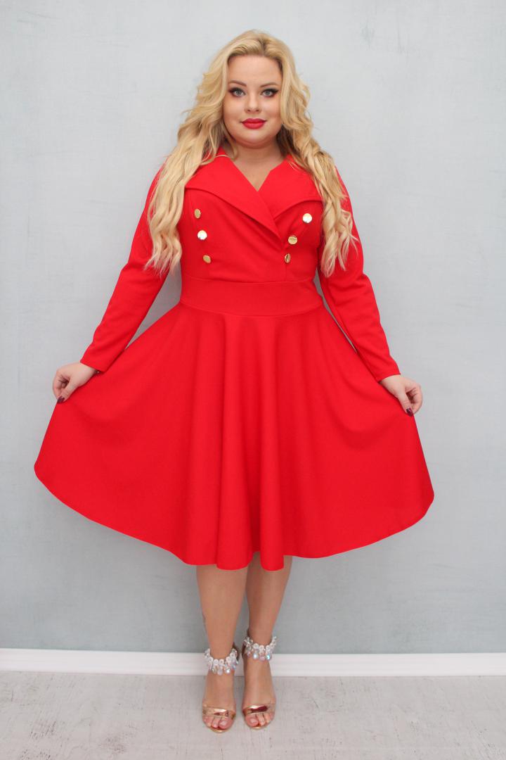 Sukienka Paula rozkloszowana złote guziki marynarka czerwona - obrazek 3