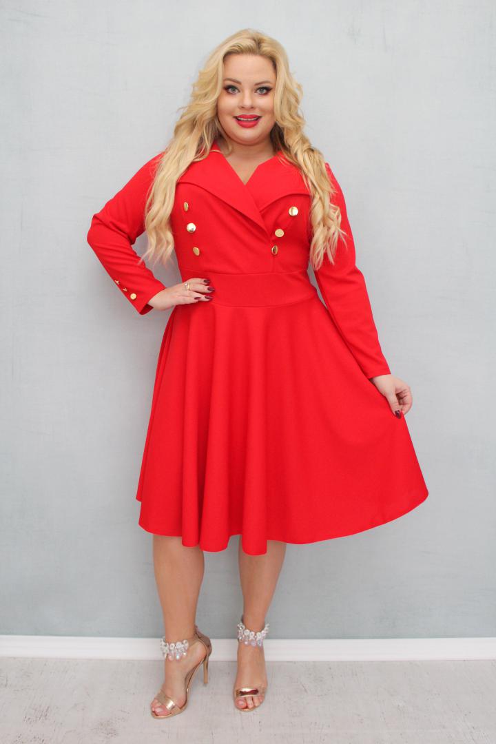 Sukienka Paula rozkloszowana złote guziki marynarka czerwona - obrazek 4