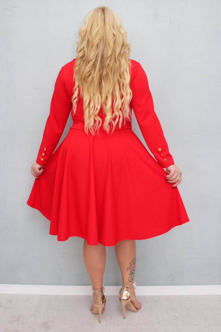 Sukienka Paula rozkloszowana złote guziki marynarka czerwona - obrazek 6