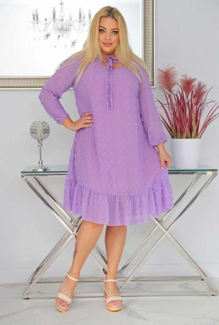 Sukienka Luiza zwiewna lekka szyfonowa z falbanką liliowa
