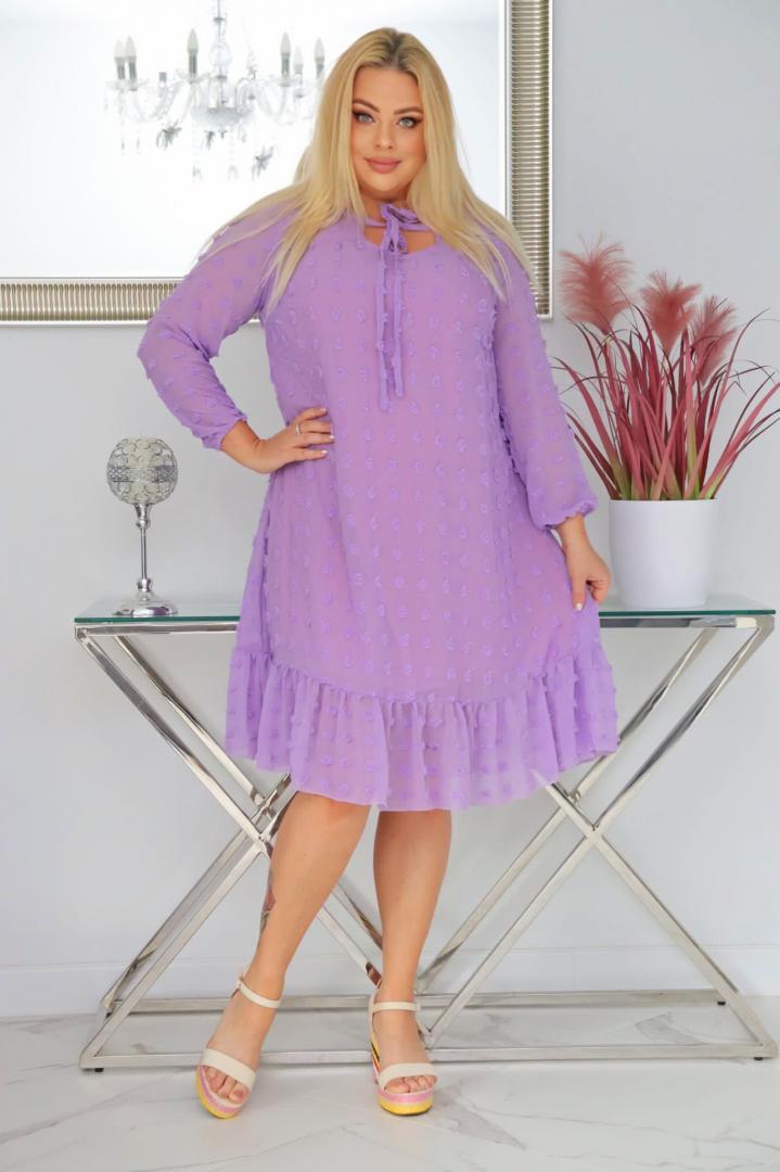 Sukienka Luiza zwiewna lekka szyfonowa z falbanką liliowa