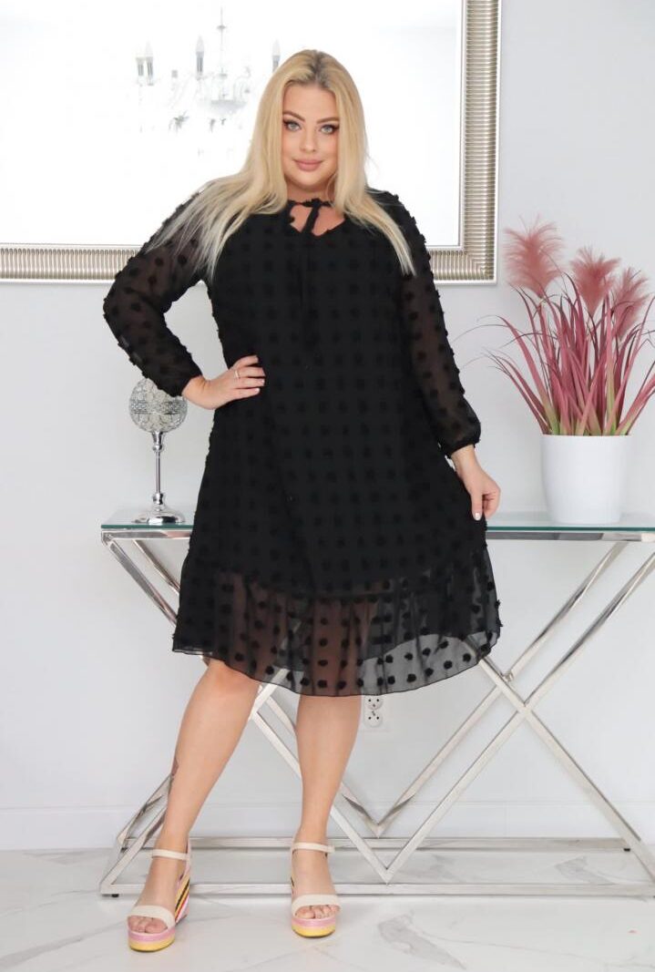 Sukienka Luiza zwiewna lekka szyfonowa z falbanką czarna