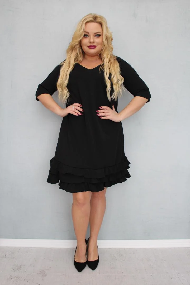 Sukienka Milagros – klasyczny fason trapezowy z romantycznymi falbankami! CZARNA