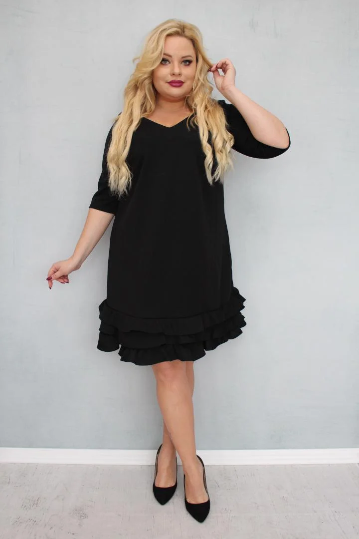 Sukienka Milagros – klasyczny fason trapezowy z romantycznymi falbankami! CZARNA - obrazek 3