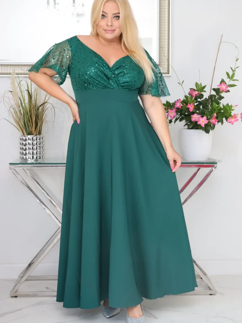 Sukienka Arwena - elegancja, która olśniewa. Kwintesencja wieczorowego blasku! BUTELKOWA ZIELEŃ