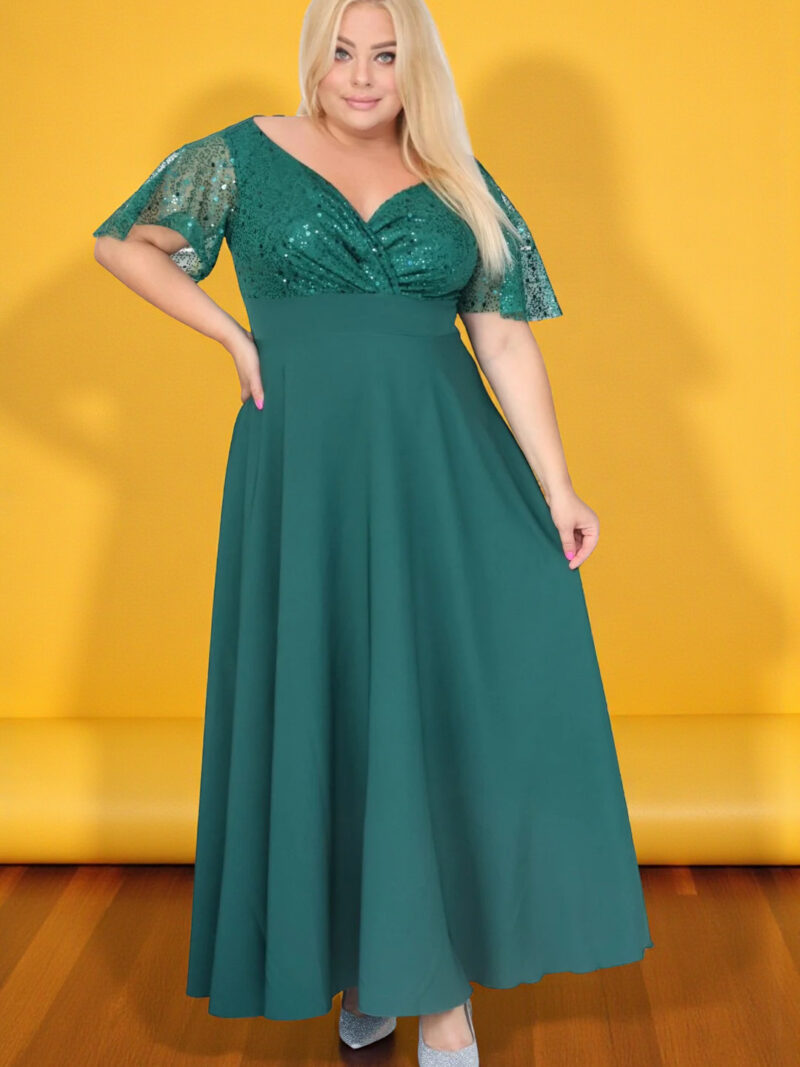 Sukienka klasyczna- elegancja, która olśniewa. Kwintesencja wieczorowego blasku! BUTELKOWA ZIELEŃ. A008. MEGA WYPRZEDAŻ!