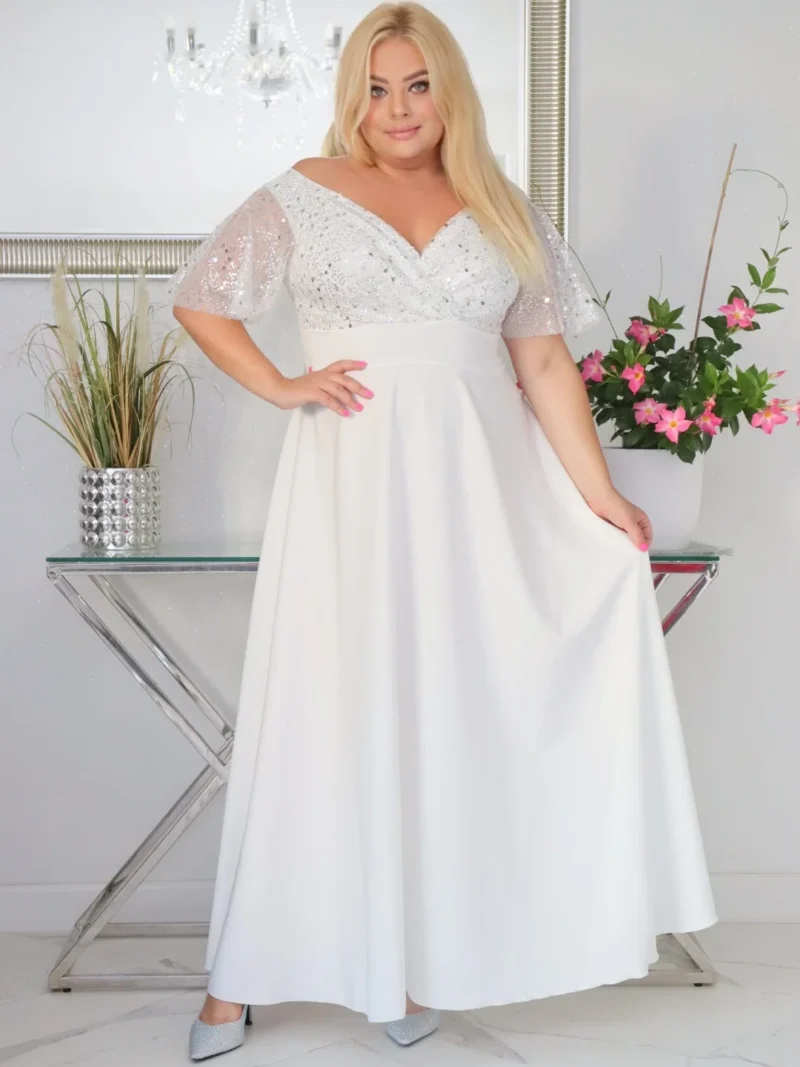 Sukienka Arwena - elegancja, która olśniewa. Kwintesencja wieczorowego blasku! SREBRNA