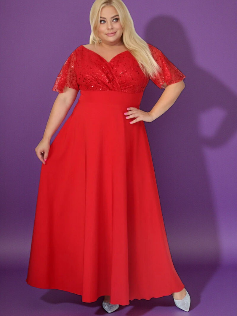 Sukienka klasyczna- elegancja, która olśniewa. Kwintesencja wieczorowego blasku! CZERWONA. A008. MEGA WYPRZEDAŻ! ostatni rozmiar 48