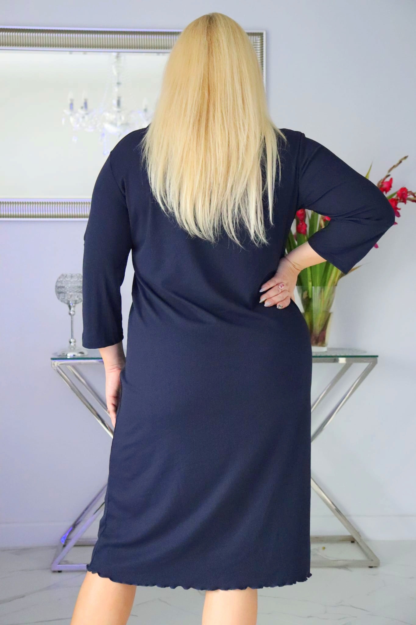 Sukienka Galina dzianina z kołnierzykiem granatowa - obrazek 5