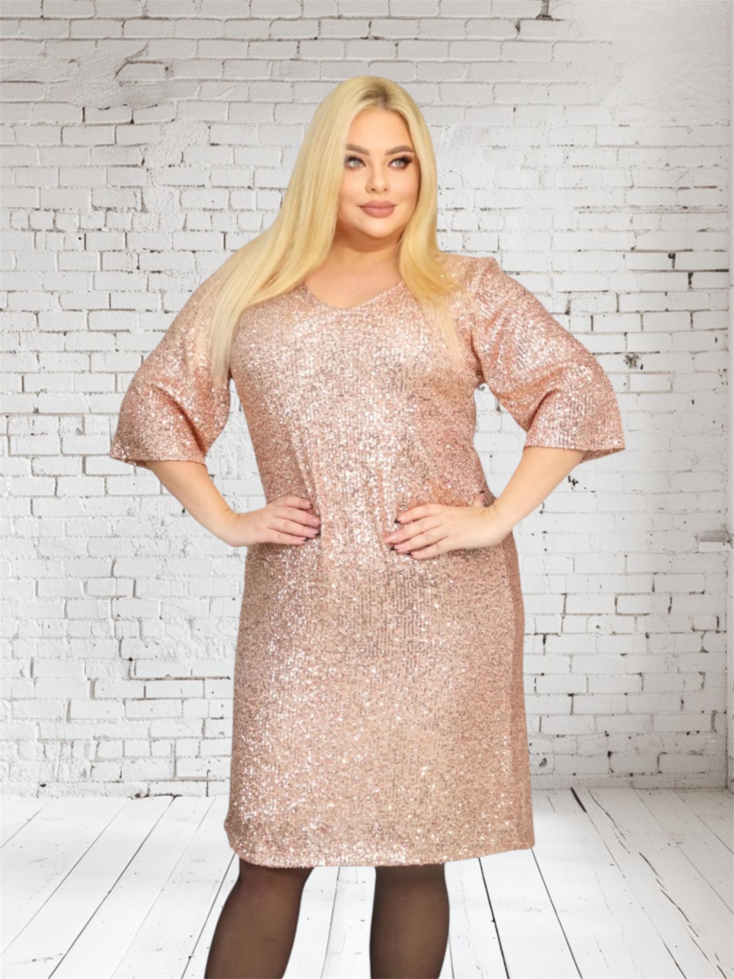 Sukienka Eletra pudełkowa cekinowa złota - obrazek 4