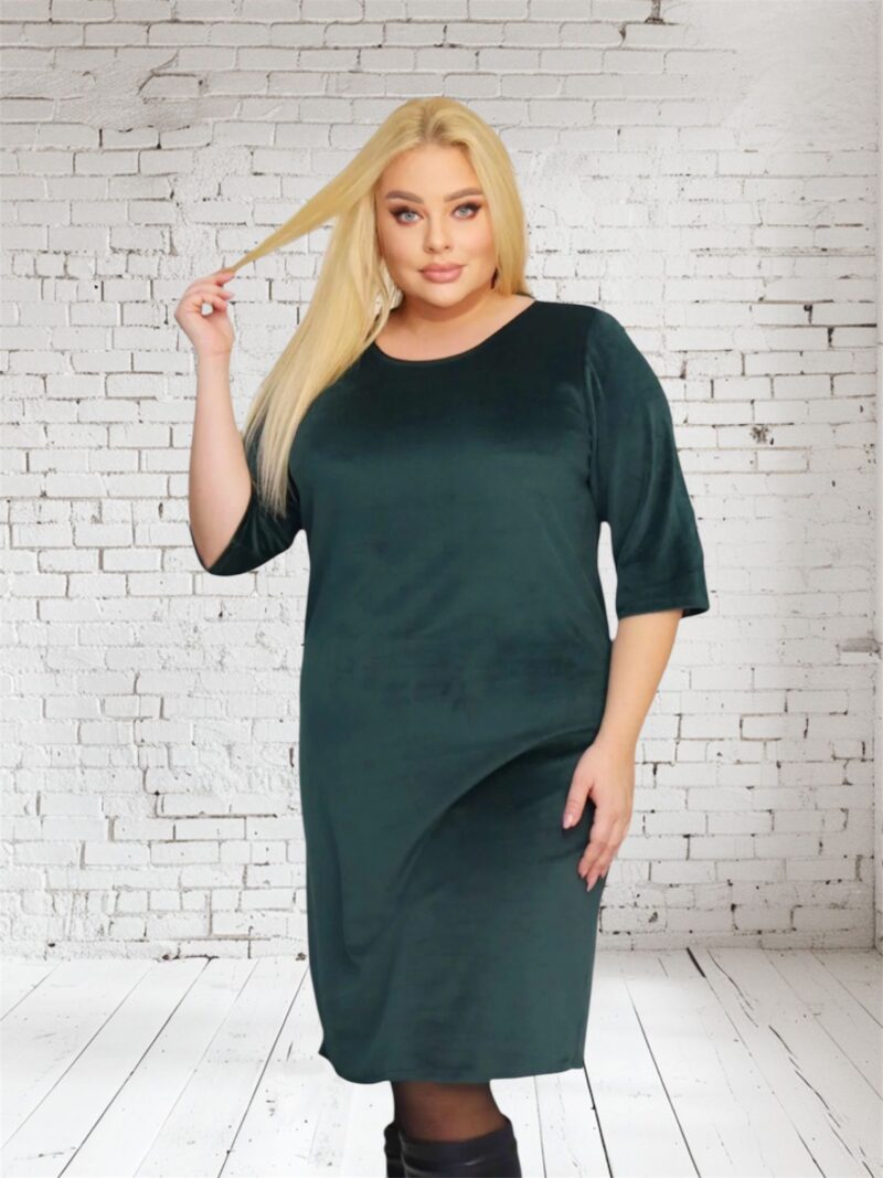 Sukienka Simona welurowa 100% bawełna butelkowa zieleń