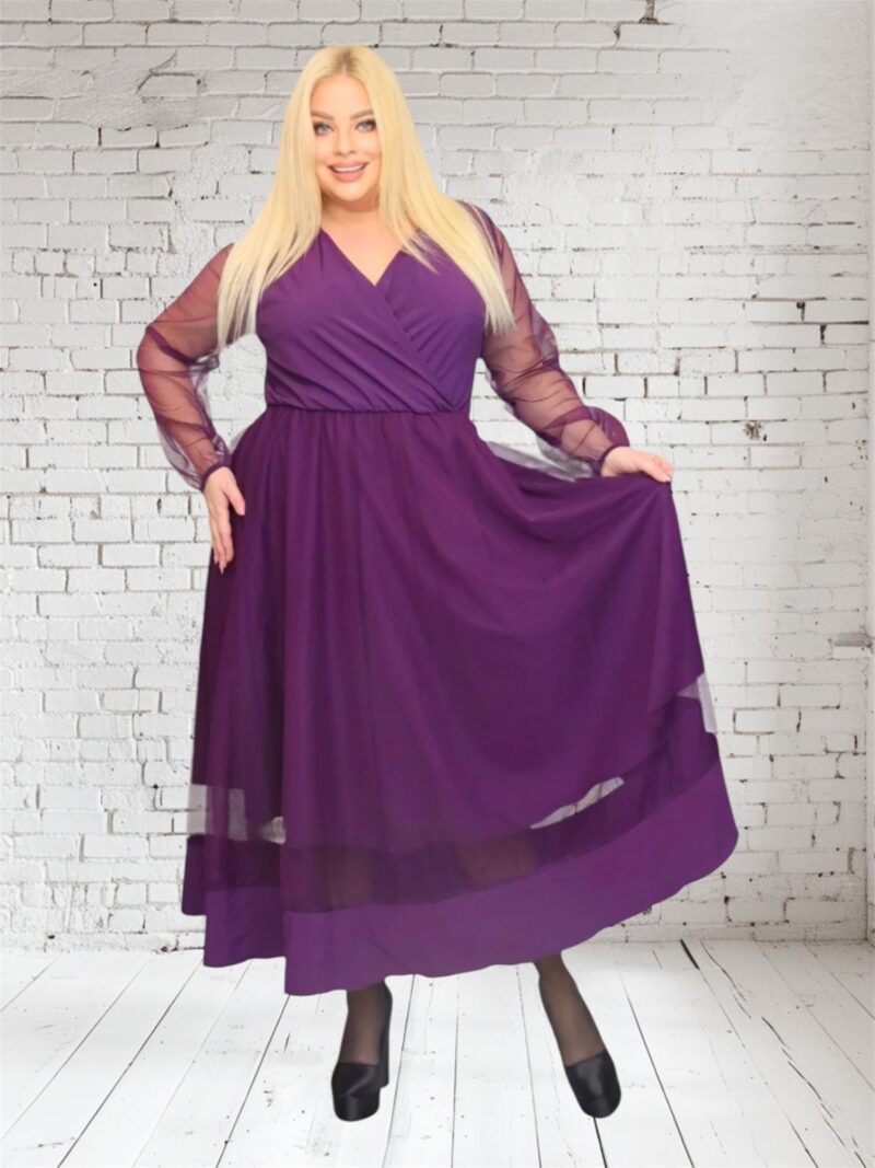 Sukienka Korina lekka zwiewna rozkloszowana fioletowa tiul