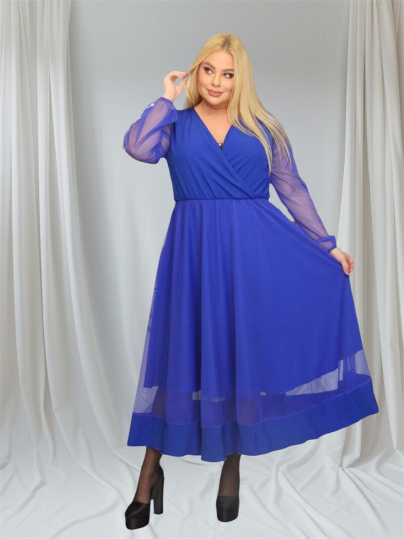 Sukienka Korina lekka zwiewna rozkloszowana chabrowa tiul