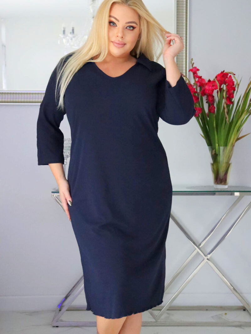 Sukienka Galina dzianina z kołnierzykiem granatowa