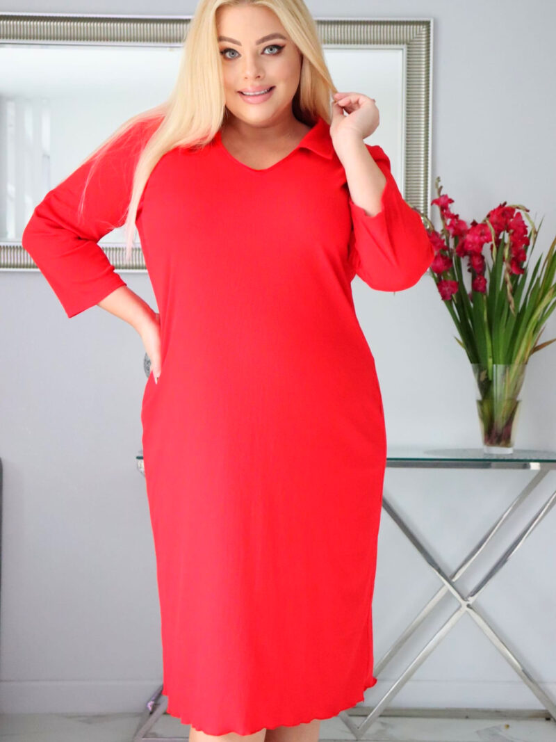 Sukienka Galina dzianina z kołnierzykiem czerwona