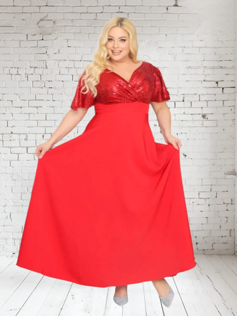 Sukienka Arwena - elegancja, która olśniewa. Kwintesencja wieczorowego blasku! CZERWONA DROBNE CEKINY