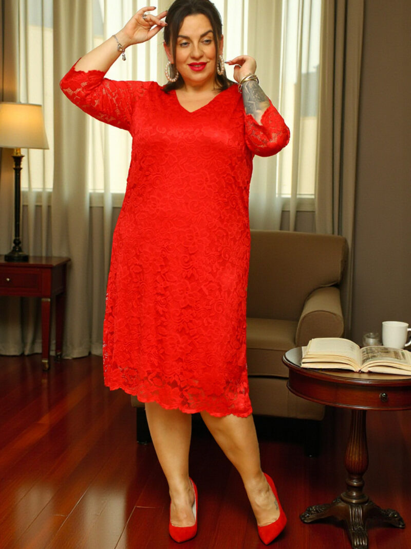 Sukienka Manola trapezowa koronkowa czerwona