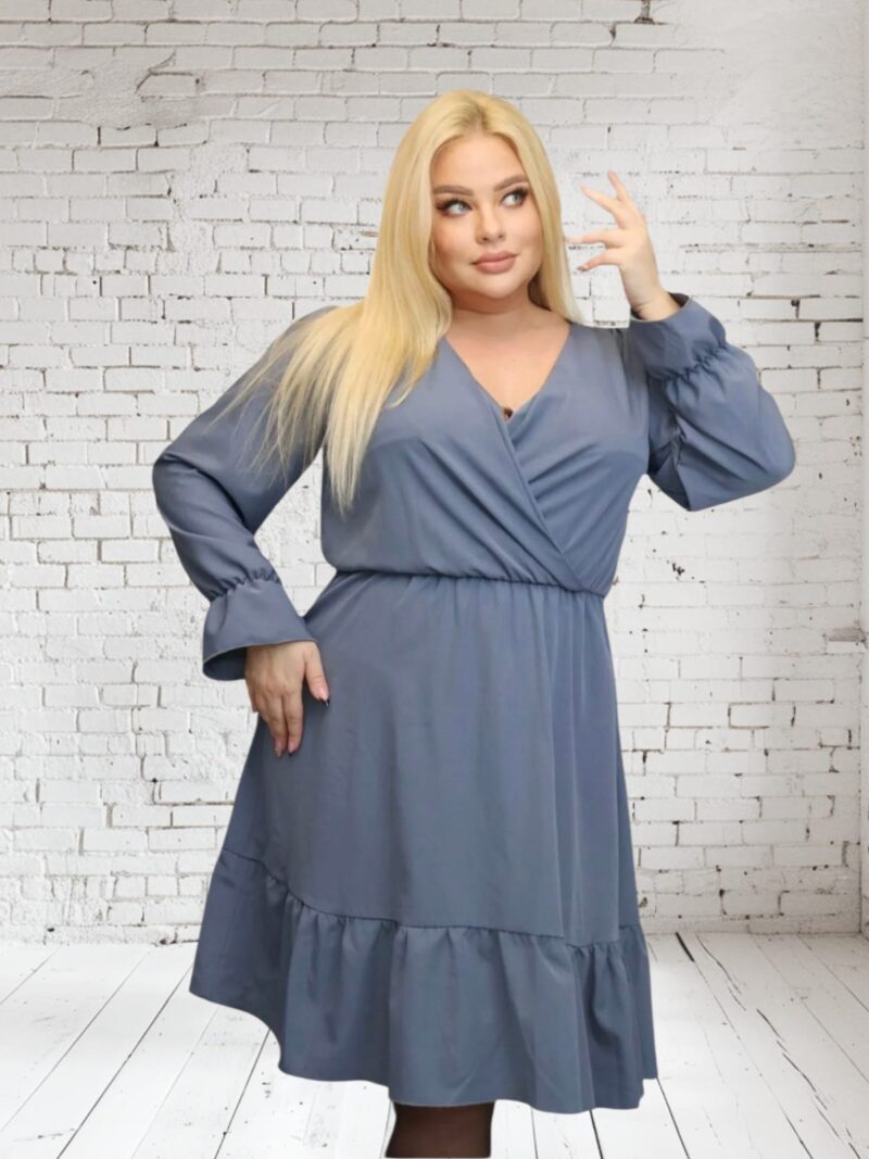 Sukienka Lundia rozkloszowana zwiewna tkanina silk kopertowy dekolt grafitowa