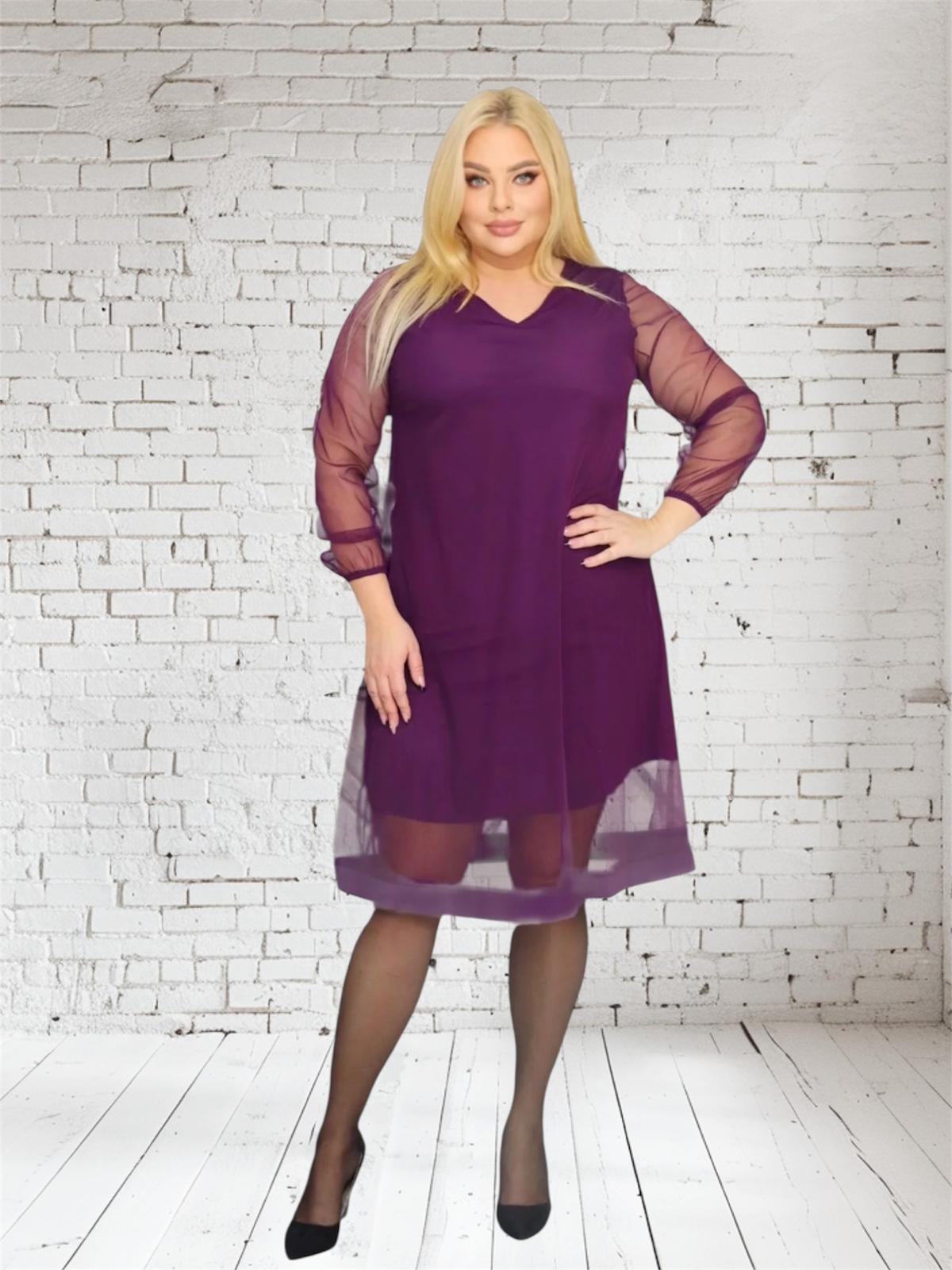 Sukienka Nebula trapezowa z tiulu śliwka