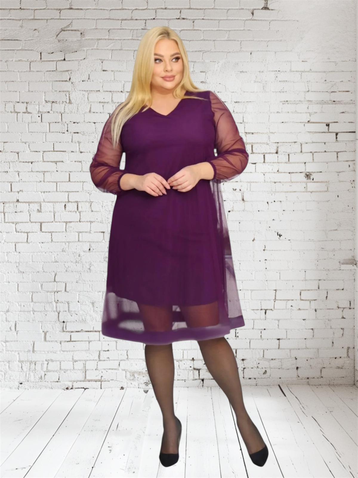 Sukienka Nebula trapezowa z tiulu śliwka - obrazek 3