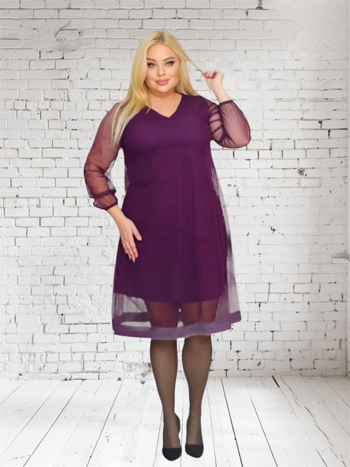 Sukienka Nebula trapezowa z tiulu śliwka - obrazek 4