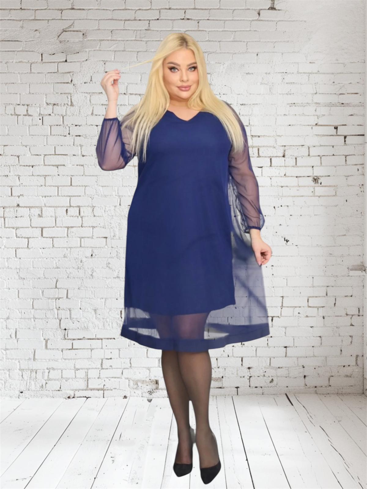 Sukienka Nebula trapezowa z tiulu granatowa - obrazek 4