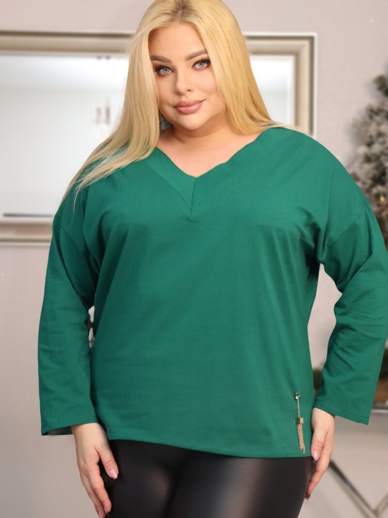 Tunika bluzka 100% bawełna z metalową przywieszką "frędzle" zielona PROMOCJA