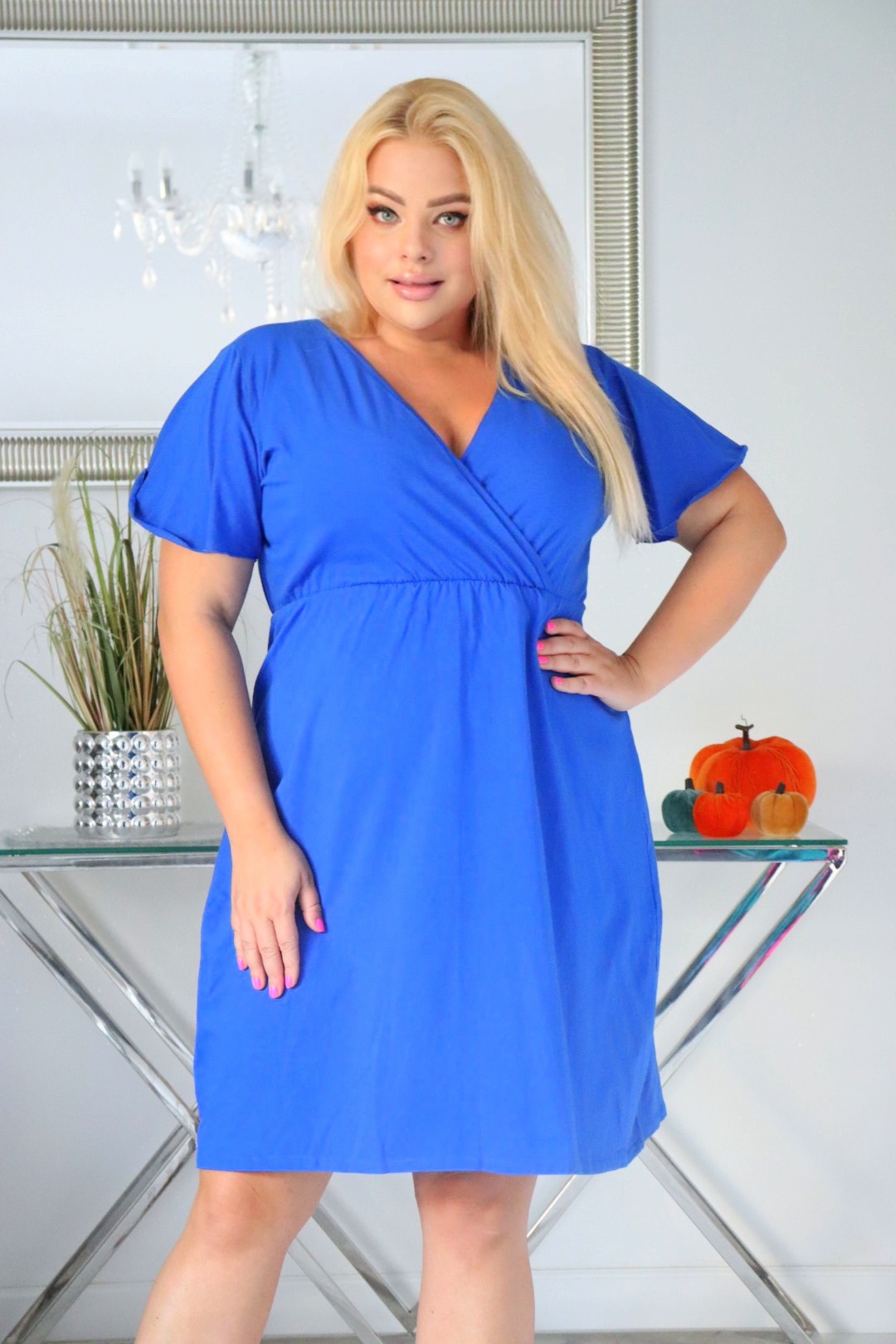 Sukienka NARINA trapezowa 100% bawełna CHABROWA NATURALNY SKŁAD - obrazek 3