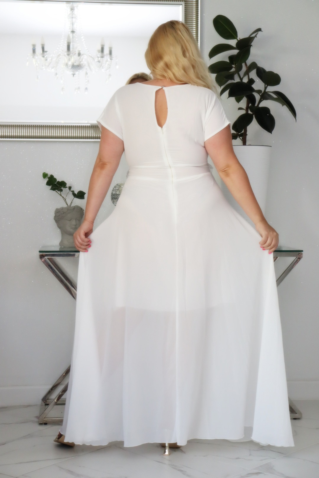 Absolutna IKONA STYLU. Długa MELISA z kryształowym akcentem w talii ECRU BIAŁA ! - obrazek 6