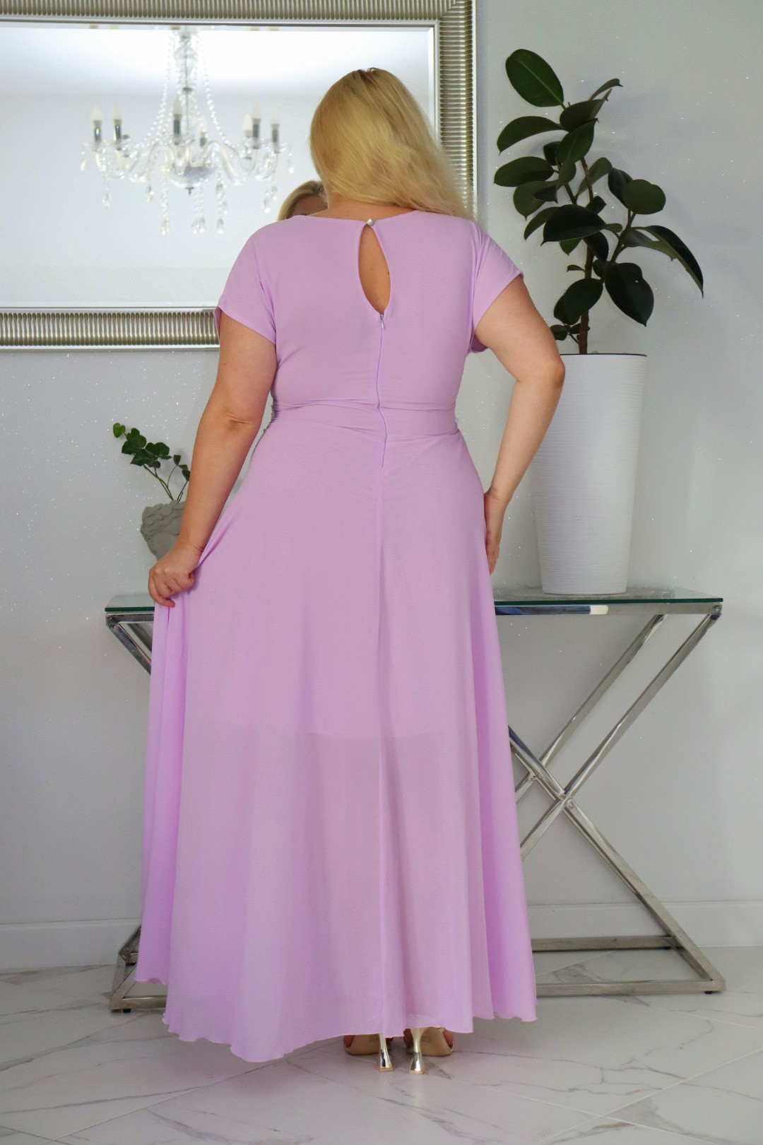 Absolutna IKONA STYLU. Długa MELISA z kryształowym akcentem w talii LILIOWA ! - obrazek 6