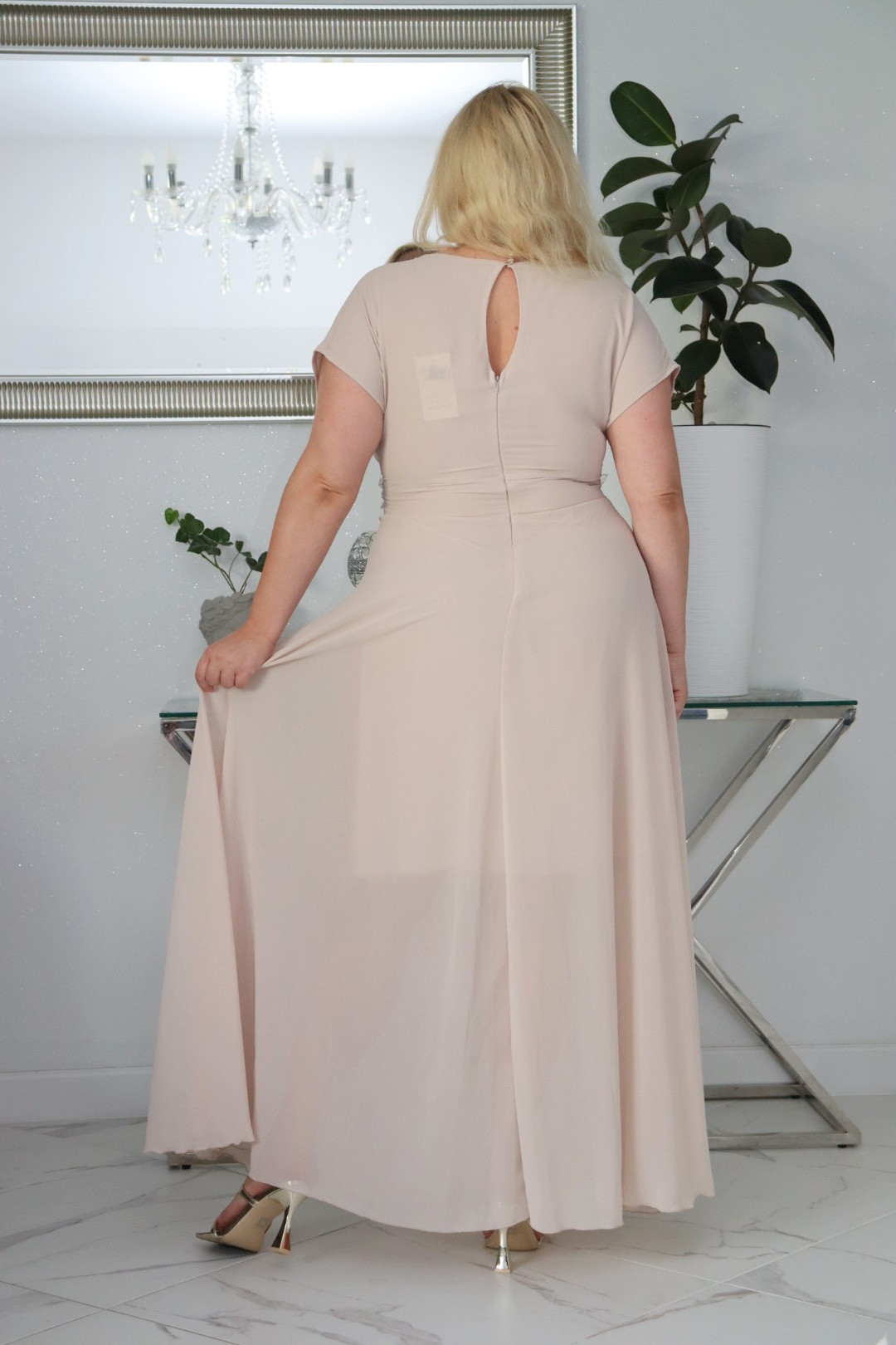 Absolutna IKONA STYLU. Długa MELISA z kryształowym akcentem w talii NUDE ! - obrazek 5