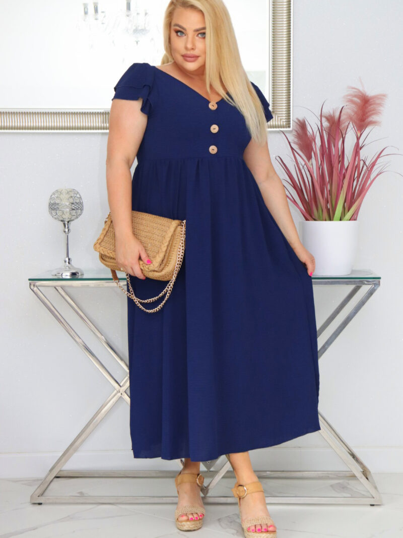 Sukienka ESTERA trapezowa 100% wiskoza GRANATOWA NATURALNY SKŁAD