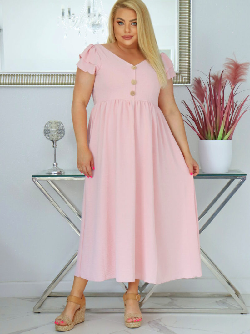 Sukienka ESTERA trapezowa 100% wiskoza PUDROWY RÓŻ NATURALNY SKŁAD