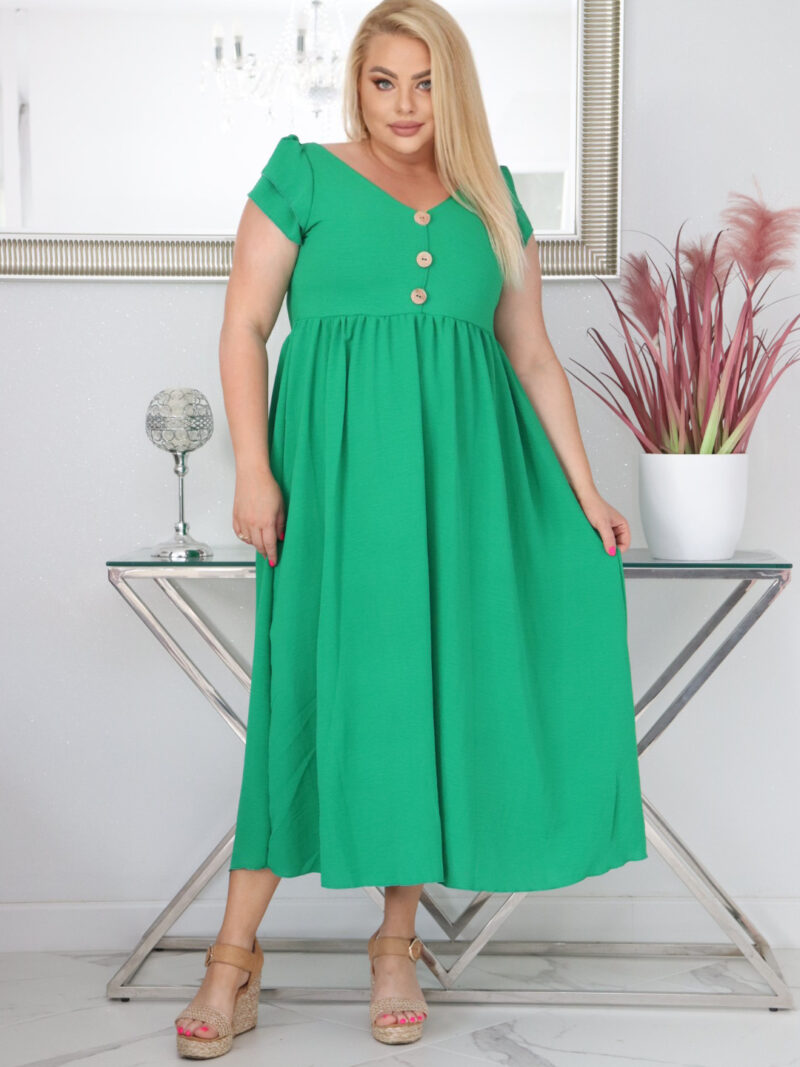 Sukienka ESTERA trapezowa 100% wiskoza ZIELONA NATURALNY SKŁAD WYPRZEDAŻ