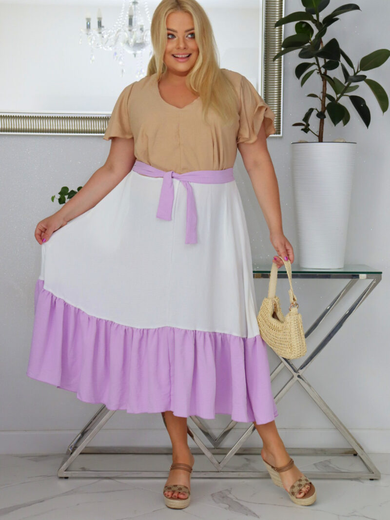 Sukienka DILETA 100% wiskoza NUDE+ECRU+LILIA NATURALNY SKŁAD PROMOCJA