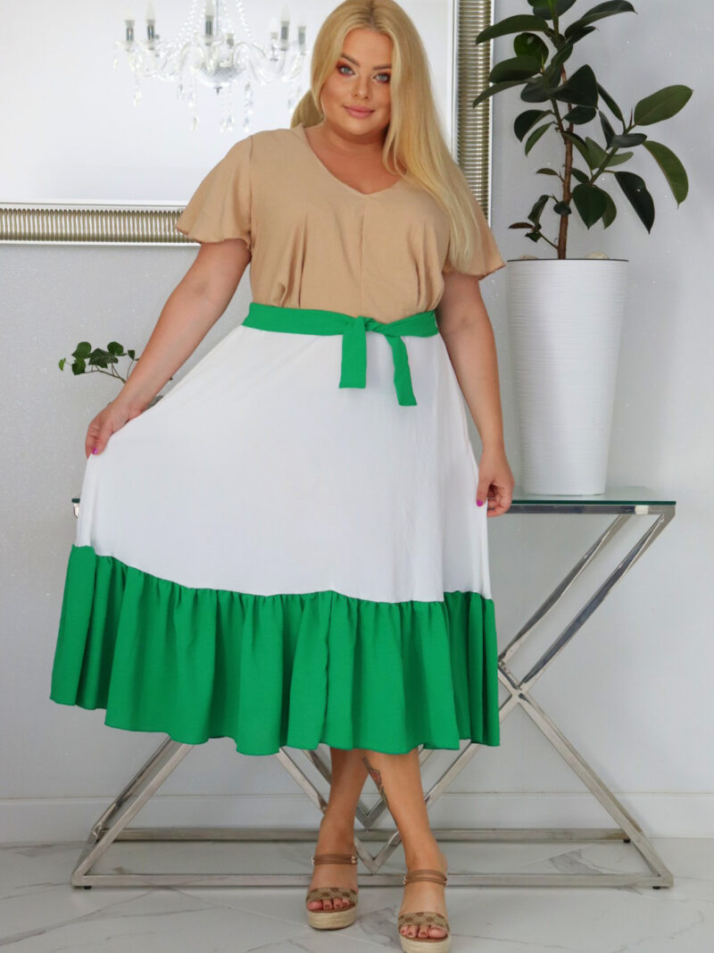 Sukienka DILETA 100% wiskoza NUDE+ECRU+ZIELONA NATURALNY SKŁAD PROMOCJA